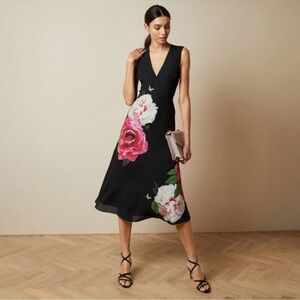 Ted Baker Ulna Magnificent Midi Dress Ted Size 4/US Size 10 Black Vibrant Floral